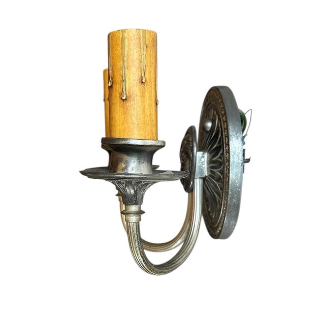 Pair of 1920s Mixed Metal and Silverplate Double Sconces For Sale - Image 4 of 6