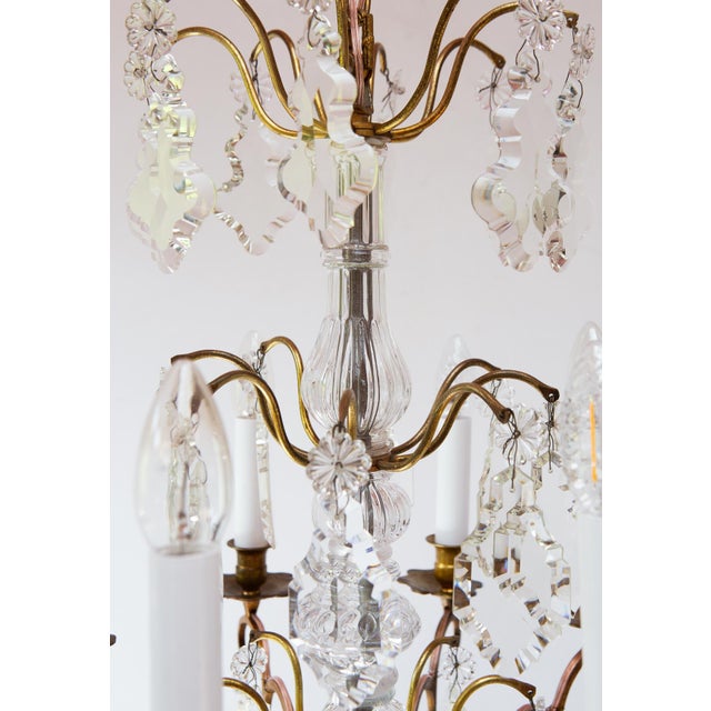 Vintage French Chandelier in Brass with Bronze and Crystals, 1930s For Sale - Image 9 of 11