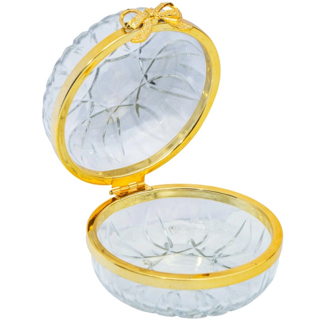 Vintage Crystal Candy Jar W/ Golden Design For Sale - Image 4 of 6