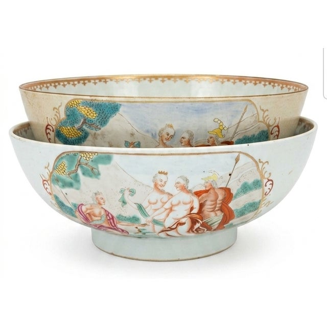 Mid 18th Century 18th Century Chinese Export Famille Rose "Judgement of Paris" Punchbowl For Sale - Image 5 of 8