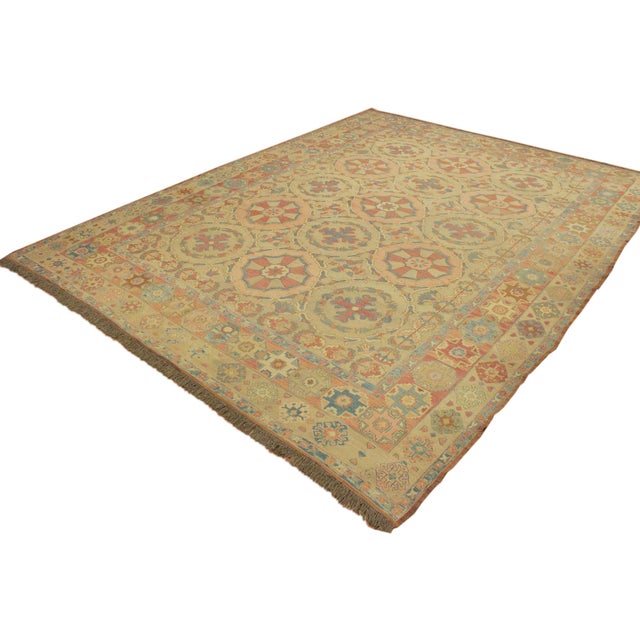 Contemporary 1980s Semi Vintage Soumakh Tan & Orange Rust Wool Rug- 9′11″ × 13′ For Sale - Image 3 of 10