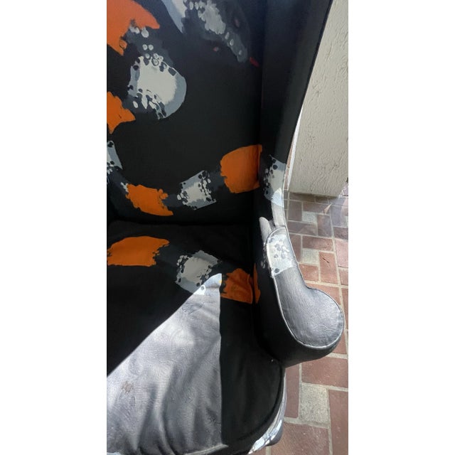 1990s Vintage Wing Chair With Snake Painted Fabric For Sale - Image 12 of 12
