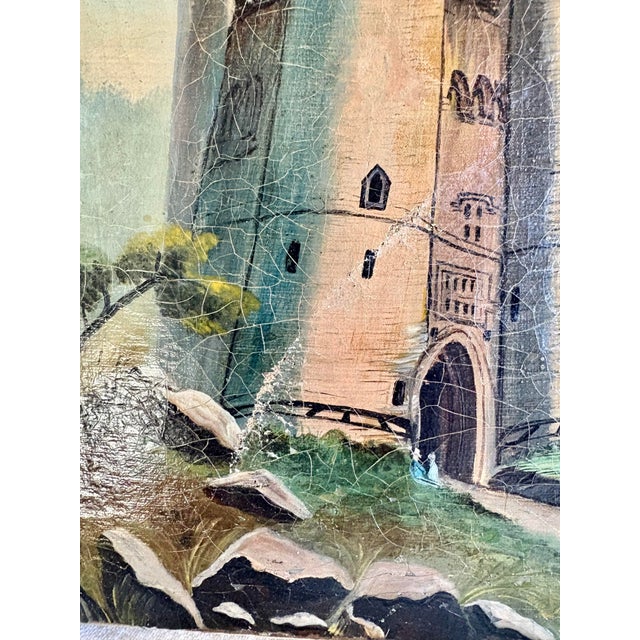 Early 20th Century French Castle Art Oil on Canvas For Sale - Image 6 of 12
