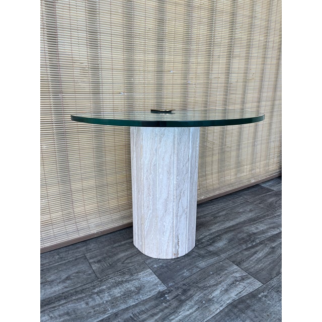 Postmodern Marble and Brass Half-Moon Shaped Side Table in the Artedi Style. Circa 1980s. For Sale - Image 18 of 18