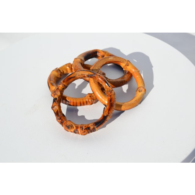 Mid-Century Modern Mid 20th Century Burnt Bamboo Napkin Rings - Set of 4 For Sale - Image 3 of 8