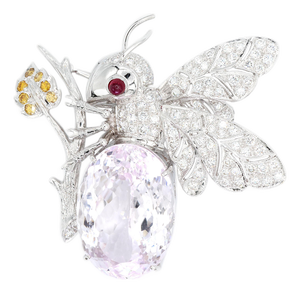 18k(750) Natural White Diamond With Kunzite Stone Bee Pin/Brooch/Pendant