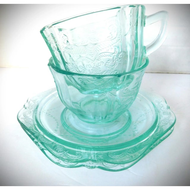 Vintage Indiana Depression Glass Tea Cup and Saucer, Set of Two, Recollection, Teal Blue Madrid Pattern 70's For Sale - Image 11 of 12