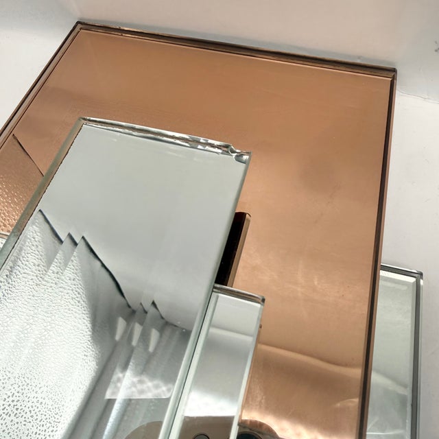 Vintage Art Deco Copper Mirror Wall Panels – Post Modern Geometric Pair For Sale - Image 11 of 15
