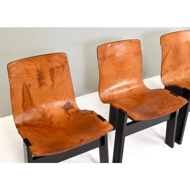 Cognac Leather Tre 3 Dining Chairs by Angelo Mangiarotti for Skipper, 1978, Set of 4 For Sale - Image 6 of 17
