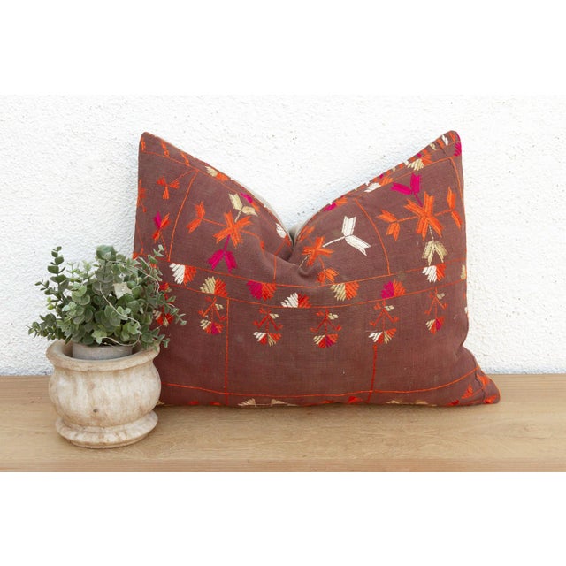 Ropar Radiant, Antique Phulkari Lumbar Pillow Cover For Sale In Los Angeles - Image 6 of 6