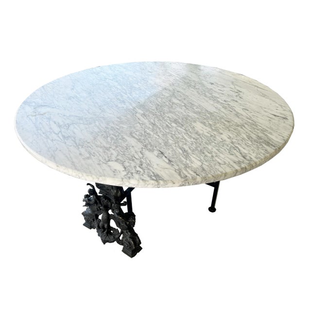 Mid-Century Spanish-Regency Style Iron and Marble Dining Table, Made in Italy For Sale In Phoenix - Image 6 of 9