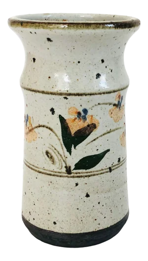 Vintage Handpainted Floral Stoneware Vase