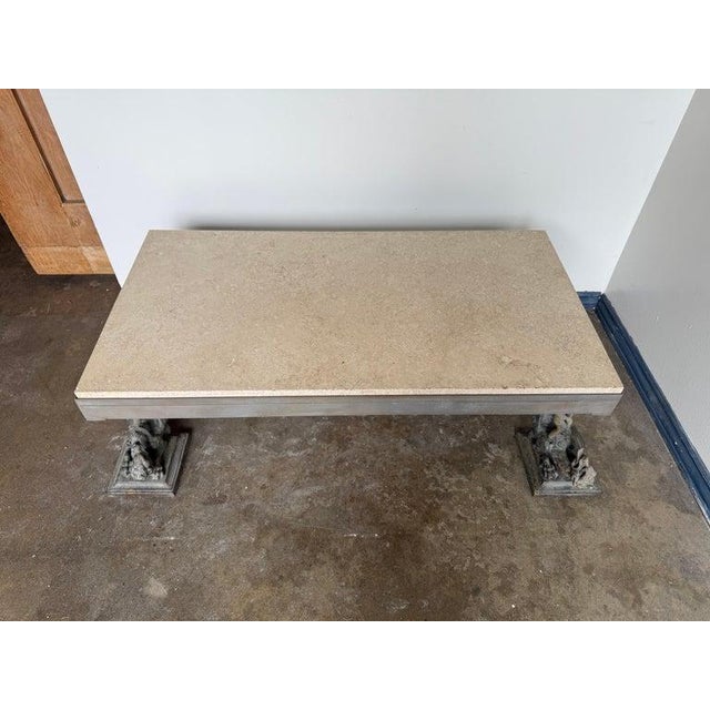 Early 20th Century French Bronze Figural Coffee Table With Travertine Top For Sale - Image 5 of 10