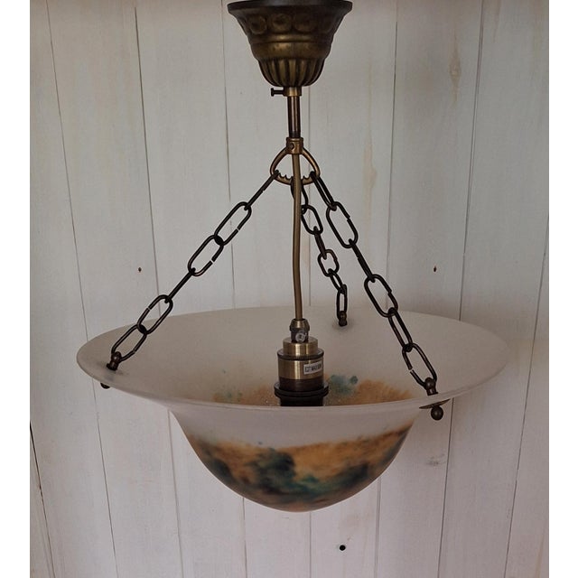Vintage French Ceiling Lamp with Colored Crystal Glass Bowl on a Brass Mount, 1950s For Sale - Image 4 of 7