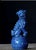 Ceramic Pair of Blue Glazed Porcelain Guardian Lions – 10.6" Foo Dogs on Drum Bases For Sale - Image 7 of 9