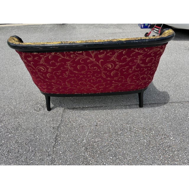 Red 1930s Lovely Louis XVI Gold & Red Satin Walnut Victorian Sofa Settee For Sale - Image 8 of 12