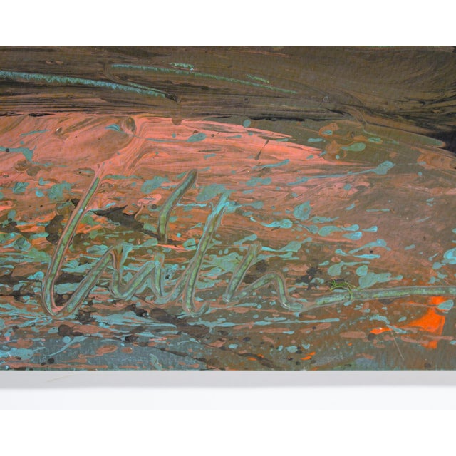 Plastic 1980s Acrylic on Paper Landscape Painting by Harry Hilson For Sale - Image 7 of 8