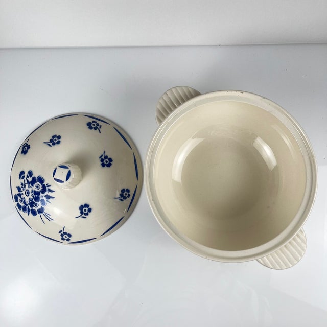 Vintage Semi-Porcelain Tureen with Blue Floral Pattern from Badonviller, 1920s For Sale - Image 6 of 14