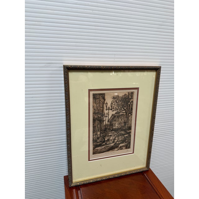 Design Plus Galley presents an Etching of San Francisco, Up the One Way Road. The etching is finely done and has a joyful...