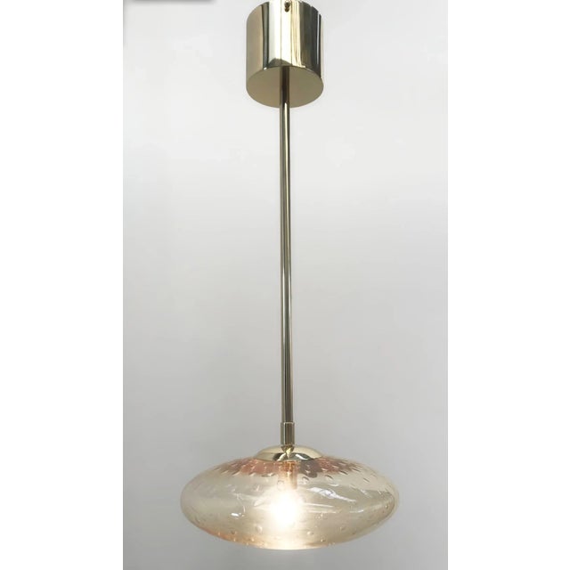 Fabio Ltd Italian Uno Polished Brass Amber Bubbles Murano Glass Shade Pendant by Fabio LTD For Sale - Image 4 of 7