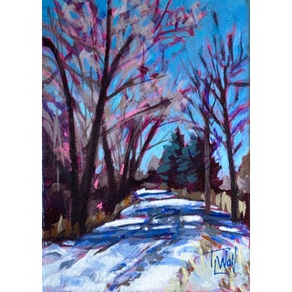 Snow on HLC, Study #2 (mile-marker 20) by Tracy Wall | Mixed Media on Canvas winter landscape with trees For Sale