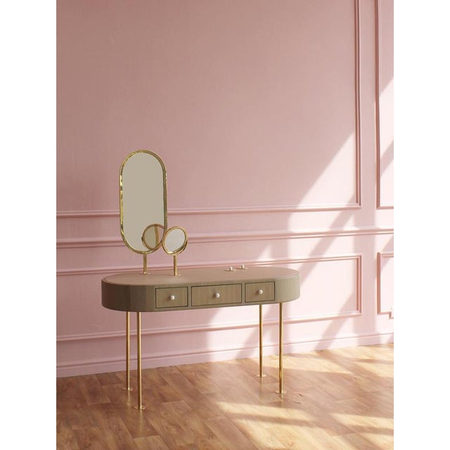 Poetry dressing table, european oak and italian leather by auste ost dimensions: w 130 x d 60 x h 158 cm materials: solid...