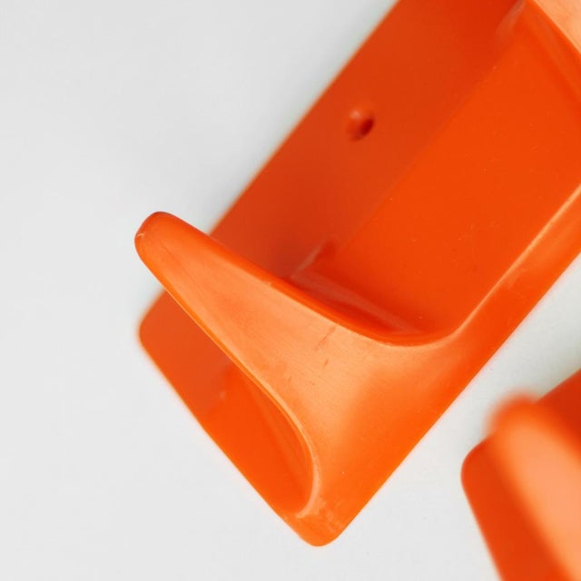 Ds Nos Vintage Wall Hooks Rail Coat Hanger Orange Space Age Plastic GDR 1970s 1980s For Sale - Image 9 of 12