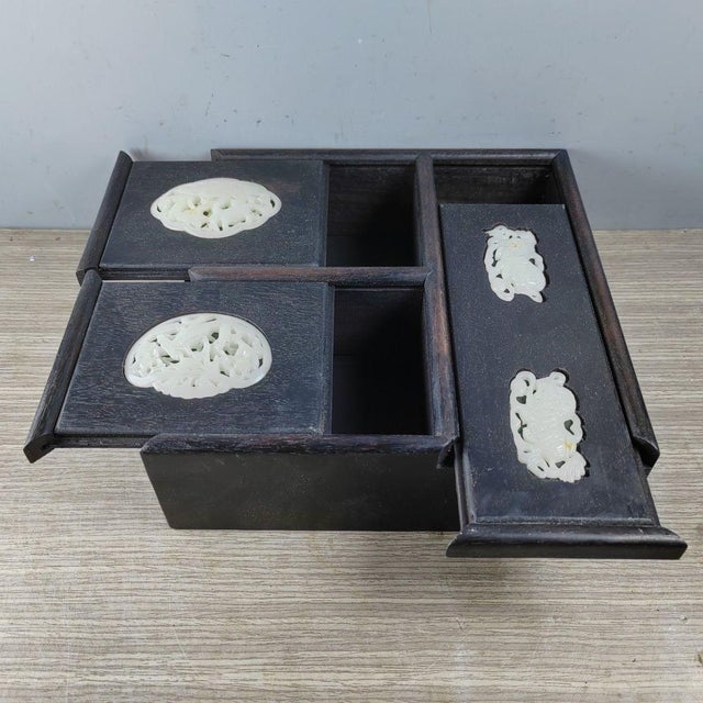Chinese Rosewood Box Inlaid With White Jade Plaques For Sale - Image 9 of 9