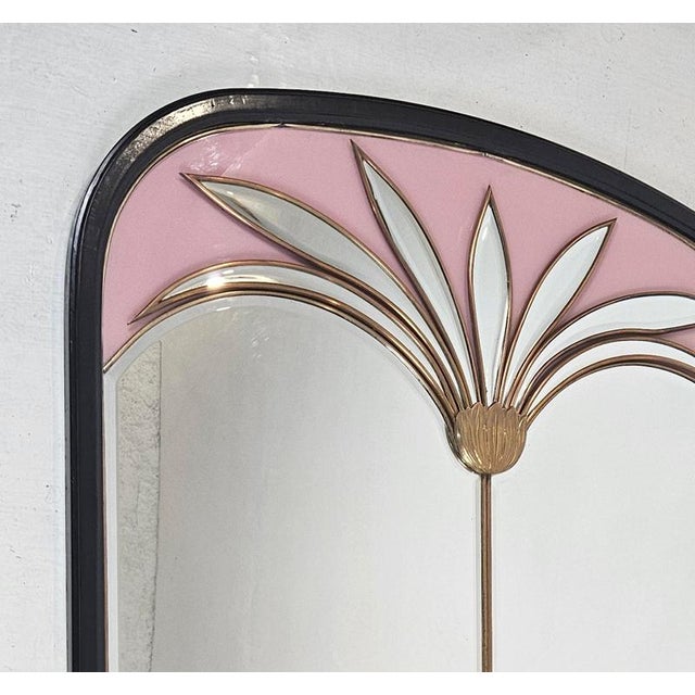 Large Vintage Art Deco Italian Mirror in Pink and Black, 1970s For Sale - Image 6 of 12