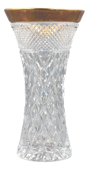 Bohemia Lead Crystal Vase with Diamond Cut Gold Rim, 1950s