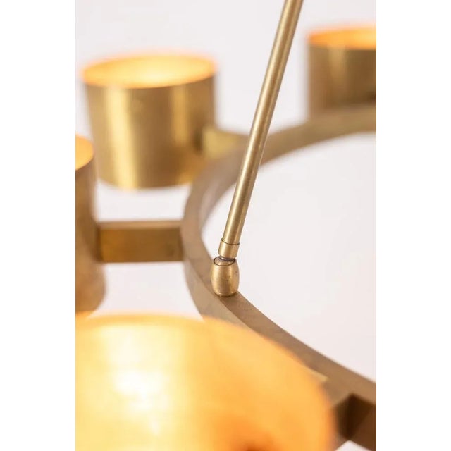 Italian Circular Chandelier in Matte Golden Brass For Sale - Image 4 of 7