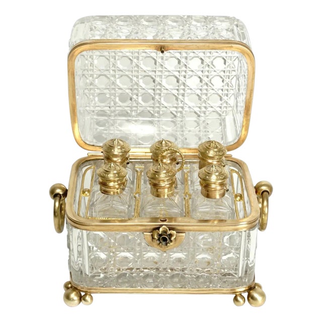 Mid 19th Century Antique Baccarat French Cut Crystal Perfume Box, Casket For Sale
