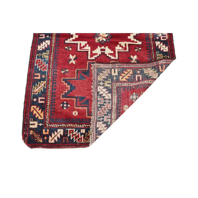 Mid 20th Century Red & Blue Vintage Caucasian Rug For Sale - Image 5 of 7