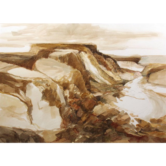 "Apache Trail Landscape" unframed original mixed media watercolor painting and colored pencil on paper by American artist...