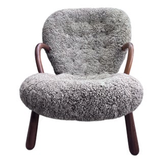 Arnold Madsen, Lounge Chair, Shearling, Wood, Denmark, 1950s For Sale