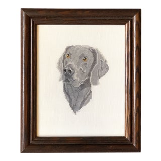Mid 20th Century Weimaraner Framed Needlepoint For Sale
