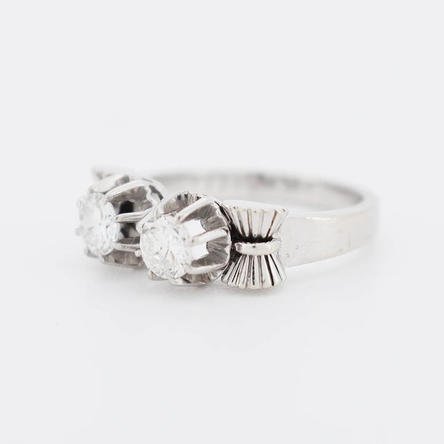 Vintage You and Me Ring in Gold, Platinum and Diamonds, Size 5.75 For Sale - Image 4 of 9