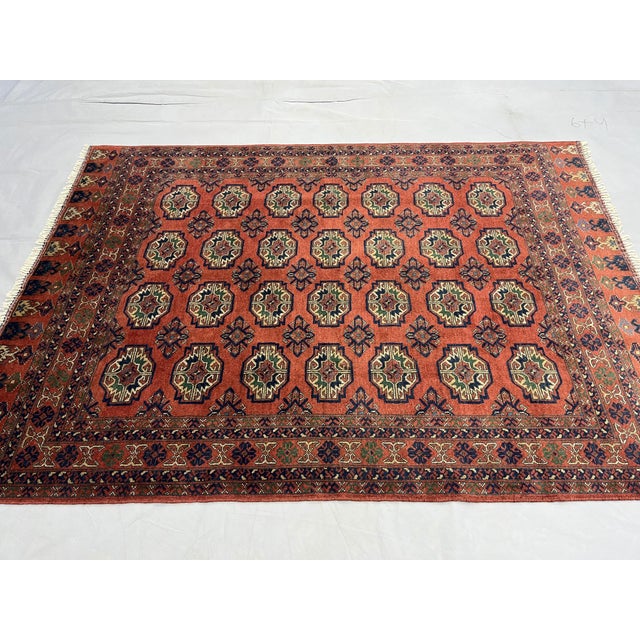 1990s Red Turkmen Philpa Wool Area Rug, Tribal Geometric Medallion Design For Sale - Image 5 of 17