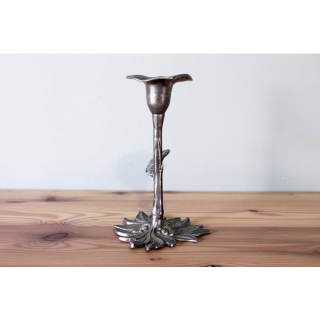 Floral Pewter Candlestick, 1970s For Sale - Image 4 of 10