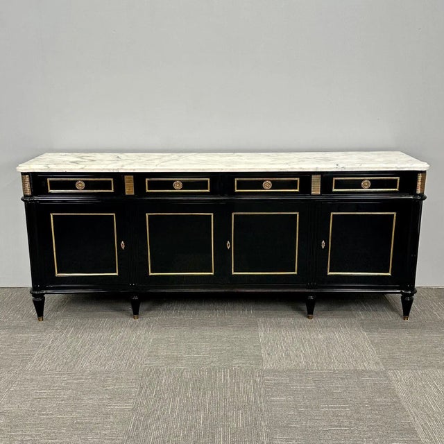 Jansen Style, Hollywood Regency, Sideboard, Black Lacquer, Bronze, Marble For Sale - Image 13 of 13