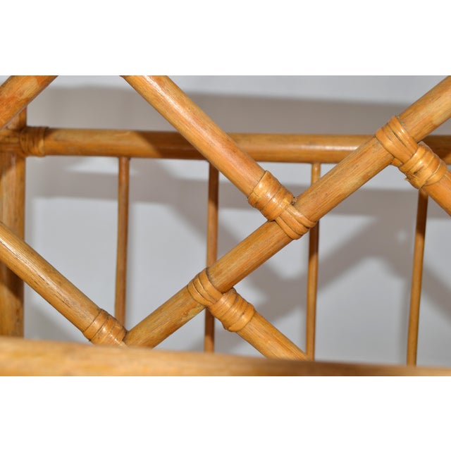 Vintage Boho Chic Bend Bamboo Caning Handwoven Magazine Rack Newspaper Stand For Sale - Image 12 of 16