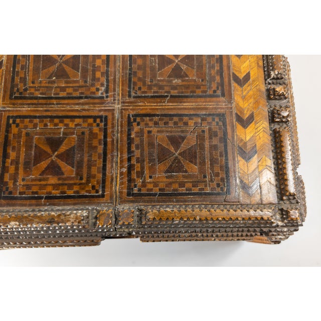 Brown 19th or 20th Century European Folk Tramp Art Marquetry Wood Box For Sale - Image 8 of 17