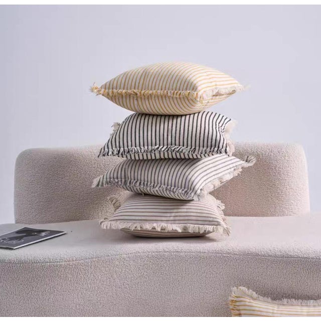 2020s Tassel Striped Off-White Waist Pillow For Sale - Image 5 of 6