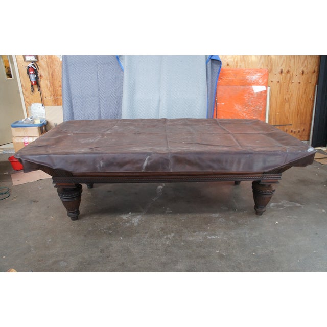 Green Antique 1890s Brunswick Balke Collender Jacobean Oak Union League Pool Table For Sale - Image 8 of 18