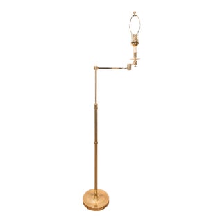 Mid-Century Brass Adjustable Floor Lamp with Articulated Arm For Sale