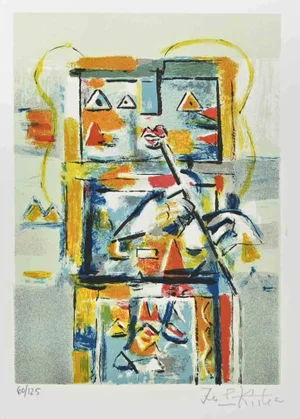 Ibrahim Kodra, Robot, Lithograph, 1980s