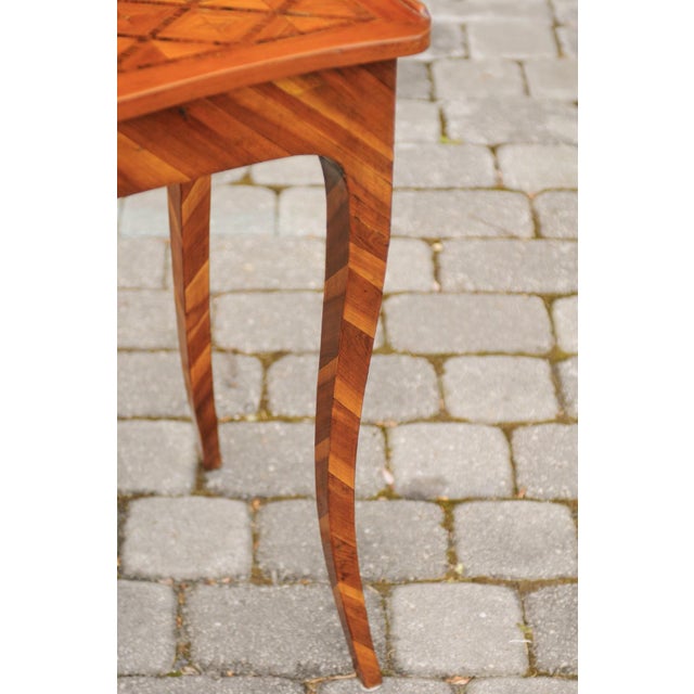 Italian 1820s Walnut Side Table with Marquetry Top, Inlaid Legs and Side Drawer For Sale In Atlanta - Image 6 of 11