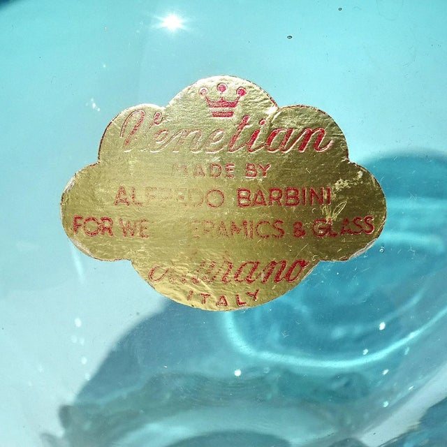 Murano Barbini Murano Vintage Aqua Blue Gold Flecks Handle Italian Art Glass Midcentury Pitcher Flower Vase For Sale - Image 4 of 5