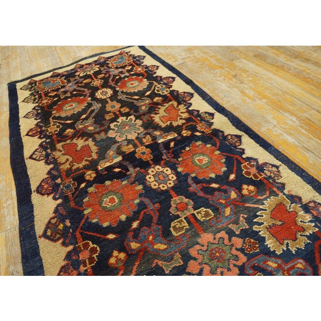 Textile 1880s Blue Navy Floral Antique W. Persian Bijar Rug 2'4'' X 9'9'' Handknotted Wool Carpet For Sale - Image 7 of 17