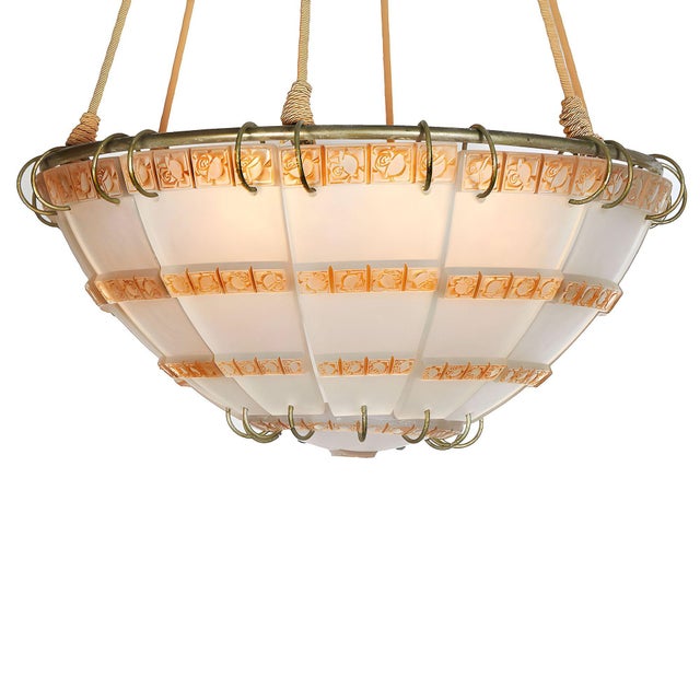 Art Deco Art Deco "Bande De Roses" Frosted Art Glass Chandelier by Rene Lalique, Unsigned For Sale - Image 3 of 6
